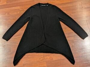 Saks Fifth Avenue Women M Black Wool Yak Cardigan Sweater Waterfall Draped